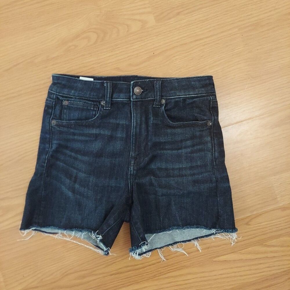 American Eagle Super Hi-rise Shortie Denim Cutoff Shorts Sz 4
